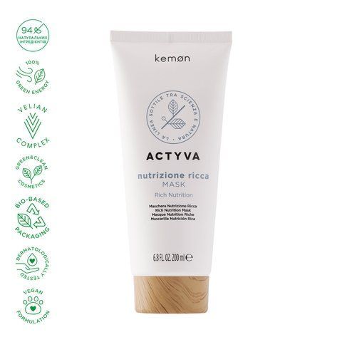 Поживна маска для дуже сухого волосся, Actyva Nutrizione Ricca Mask, Kemon 091530 фото