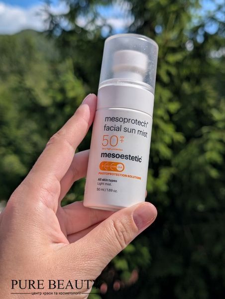 Сонцезахисний спрей-міст високого рівня захисту SPF 50, Mesoprotech facial sun mist SPF 50, Mesoestetic 08840 фото